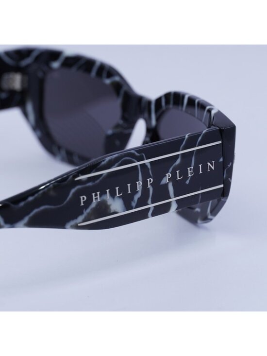Philipp Plein SPP066M 0Z21 Sunglasses Marbled Black Geometric Frame, Grey Lenses main image 8